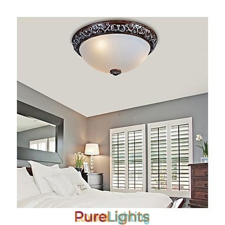 Designer Touch Decorative Flush Mount Light Glass Resin Silver Carving European Classic