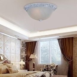 Designer Touch Decorative White Flush Mount Light Glass Resin Carving European Classic