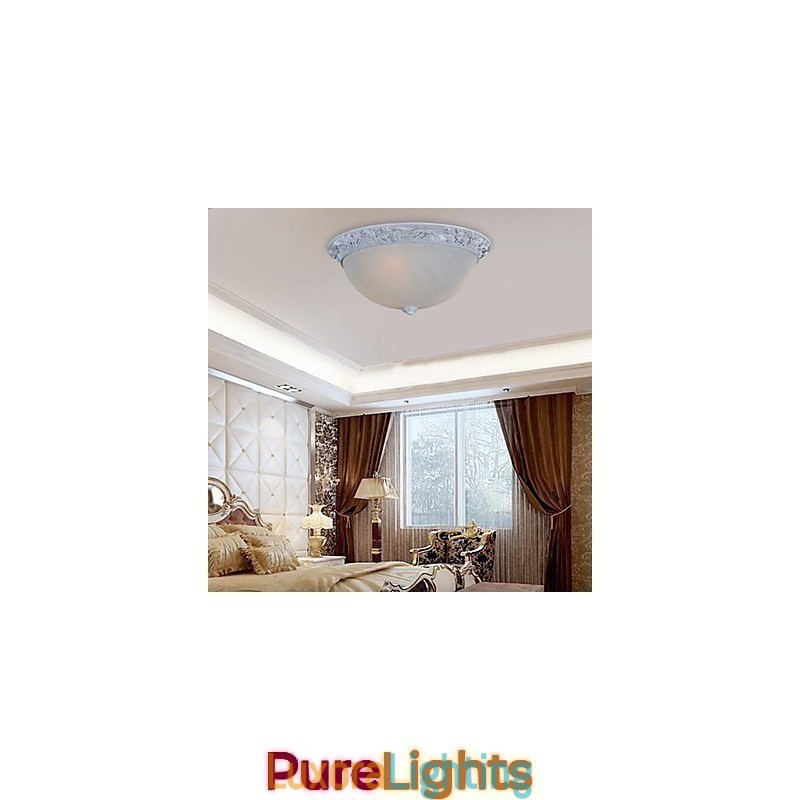 Designer Touch Decorative White Flush Mount Light Glass Resin Carving European Classic