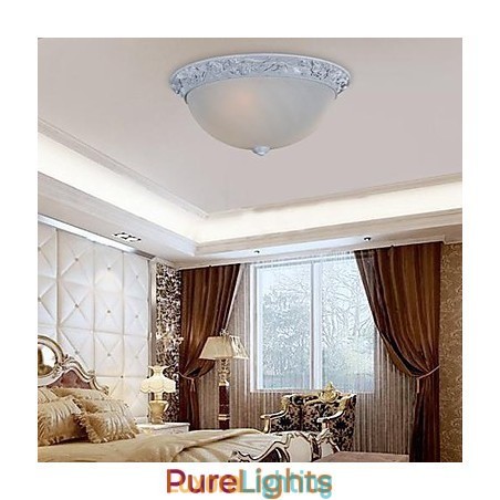 Designer Touch Decorative White Flush Mount Light Glass Resin Carving European Classic