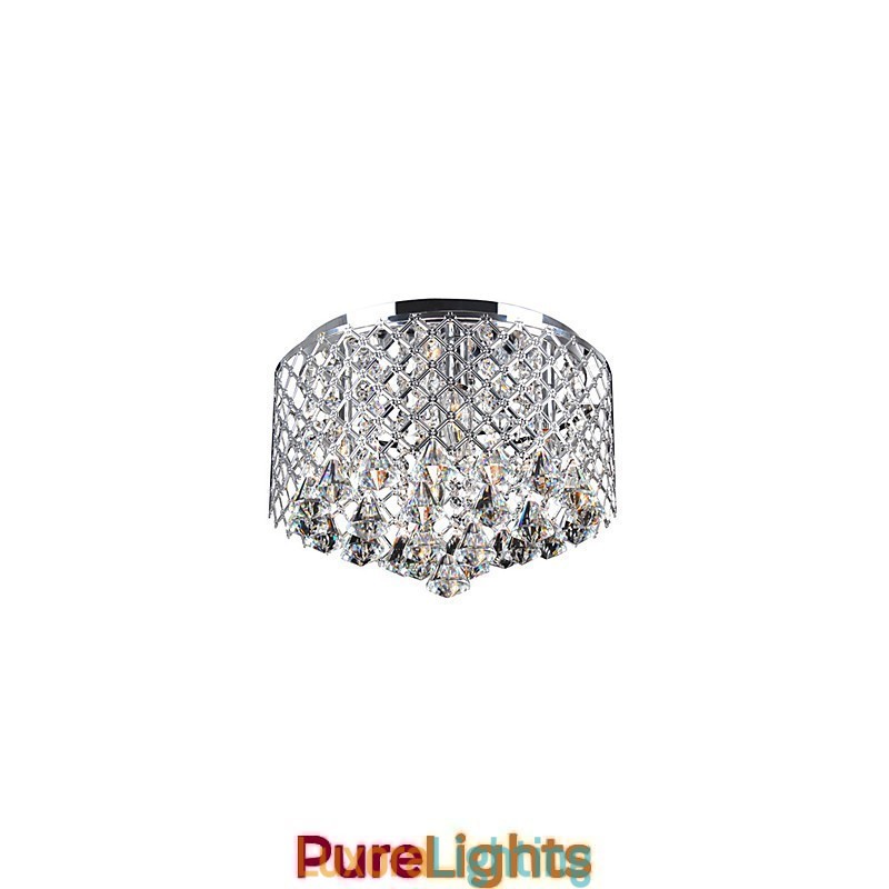 Designer Touch Decorative Contemporary Crystal Flush Mount with 4 Lights and Metal Drum Shade