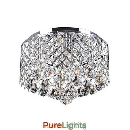 Designer Touch Decorative Contemporary Crystal Flush Mount with 4 Lights and Metal Drum Shade