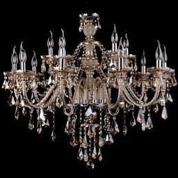 Designer Touch Decorative Chandelier Crystal Cognac Color Luxury Modern 2 Tiers Living 15 Lights