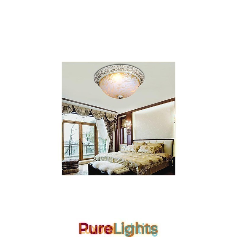 Designer Touch Decorative White Flush Mount Light Pattern Glass Resin Gold Carving European Classic