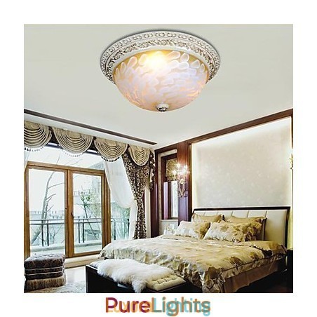 Designer Touch Decorative White Flush Mount Light Pattern Glass Resin Gold Carving European Classic