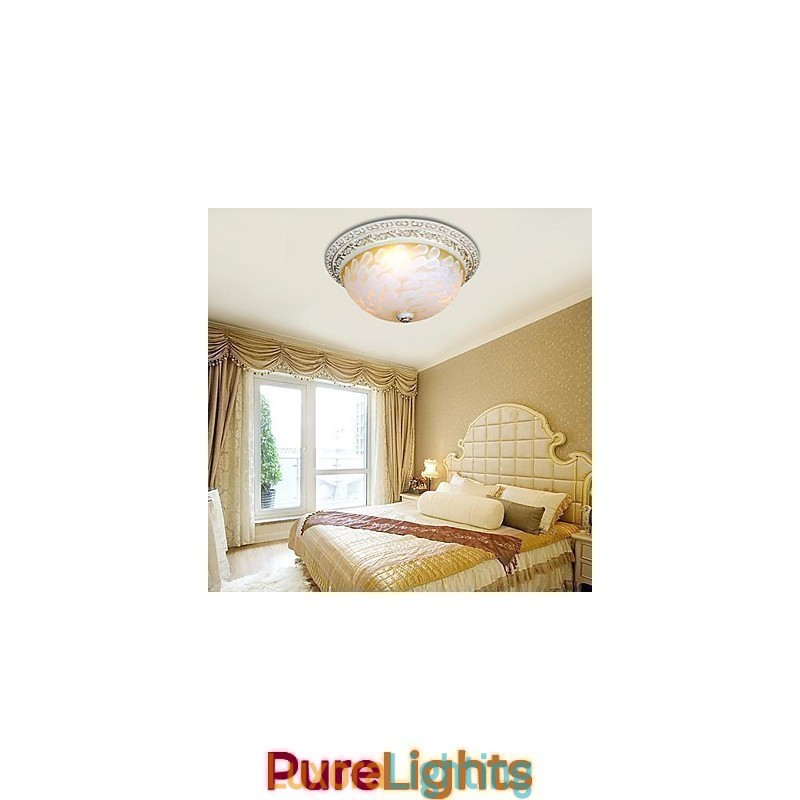 Designer Touch Decorative White Flush Mount Light Pattern Glass Resin Gold Carving European Classic