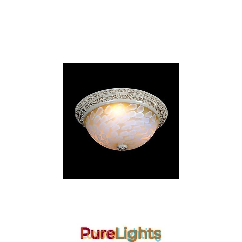 Designer Touch Decorative White Flush Mount Light Pattern Glass Resin Gold Carving European Classic