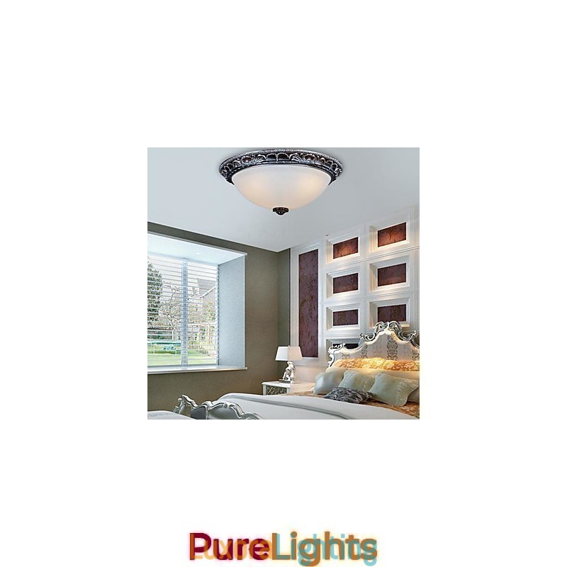 Designer Touch Decorative Flush Mount Light Glass Resin Silver Carving Retro European Classic