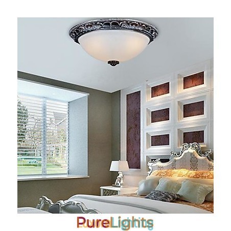 Designer Touch Decorative Flush Mount Light Glass Resin Silver Carving Retro European Classic