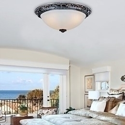 Designer Touch Decorative Flush Mount Light Glass Resin Silver Carving Retro European Classic