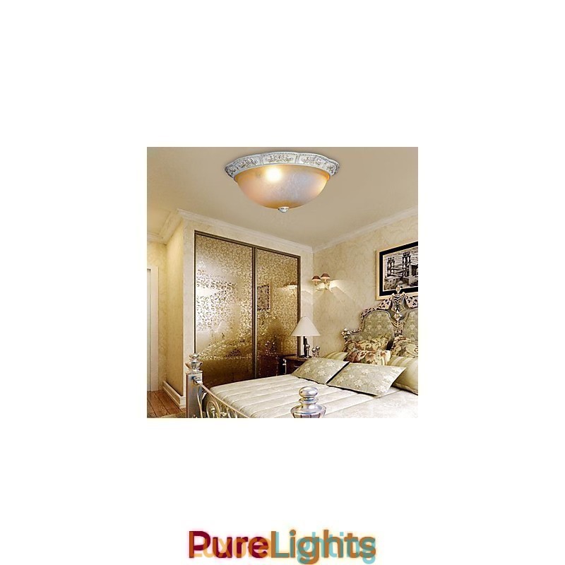 Designer Touch Decorative White Flush Mount Light Yellow White Glass Resin Pattern Carving European Classic