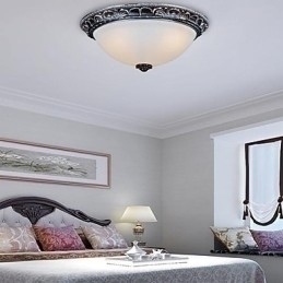 Designer Touch Decorative Flush Mount Light Glass Resin Silver Carving Retro European Classic