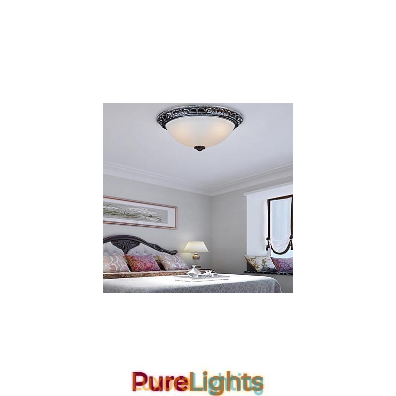 Designer Touch Decorative Flush Mount Light Glass Resin Silver Carving Retro European Classic