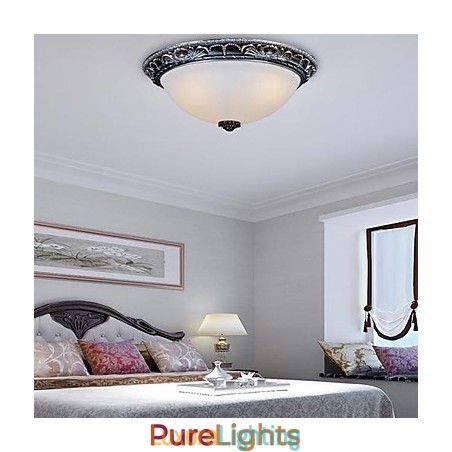 Designer Touch Decorative Flush Mount Light Glass Resin Silver Carving Retro European Classic