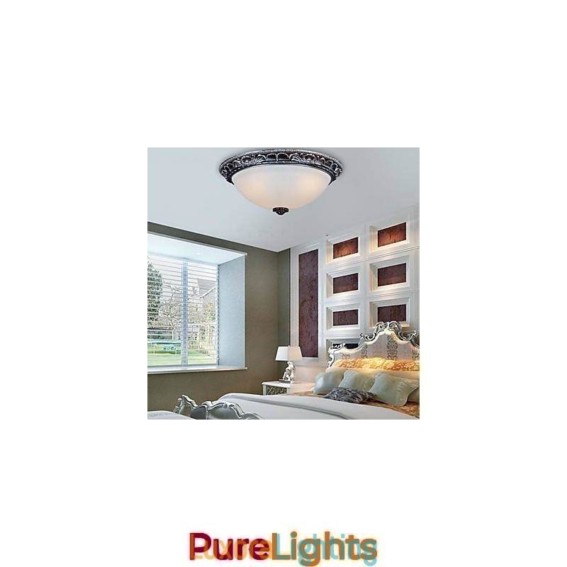 Designer Touch Decorative Flush Mount Light Glass Resin Silver Carving Retro European Classic