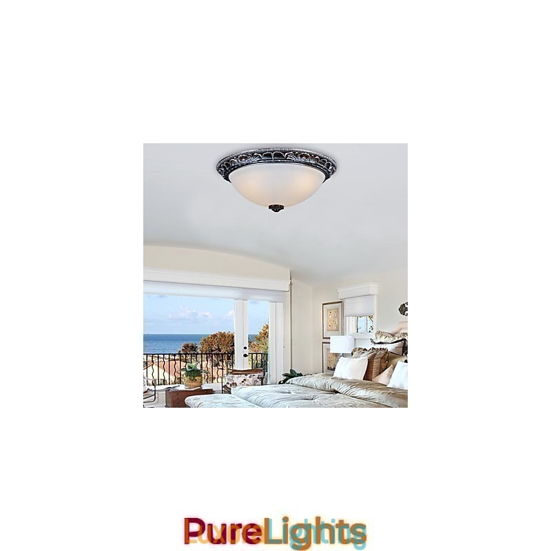 Designer Touch Decorative Flush Mount Light Glass Resin Silver Carving Retro European Classic