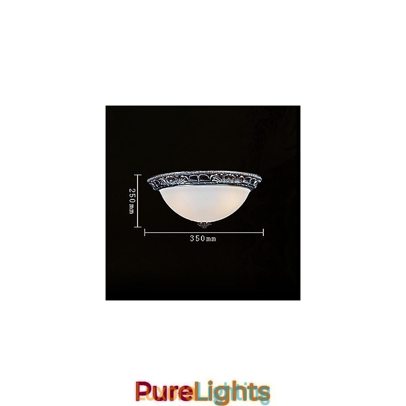 Designer Touch Decorative Flush Mount Light Glass Resin Silver Carving Retro European Classic