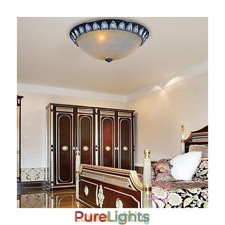 Designer Touch Decorative Flush Mount Light Pattern Glass Resin Silver Carving European Classic