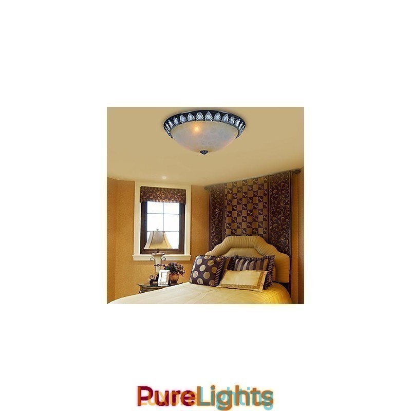 Designer Touch Decorative Flush Mount Light Pattern Glass Resin Silver Carving European Classic