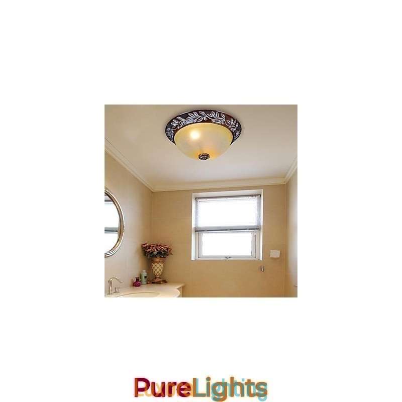 Designer Touch Decorative Flush Mount Light White Yellow Glass Resin Silver Carving European Classic