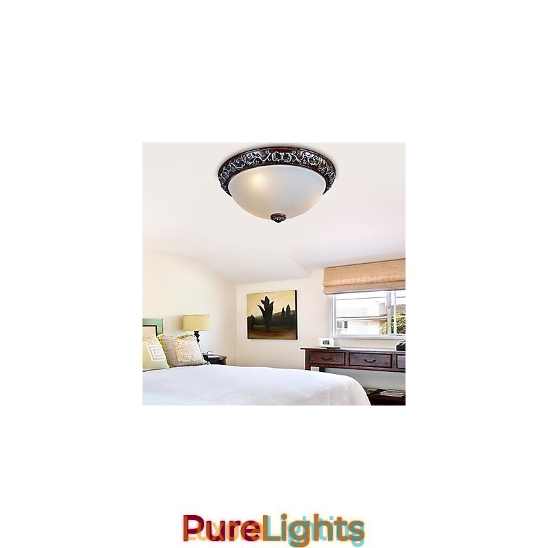 Designer Touch Decorative Flush Mount Light Glass Resin Silver Carving European Classic