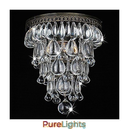 Designer Touch Decorative Crystal Flush Mount 1 Light Vintage Iron Electroplating