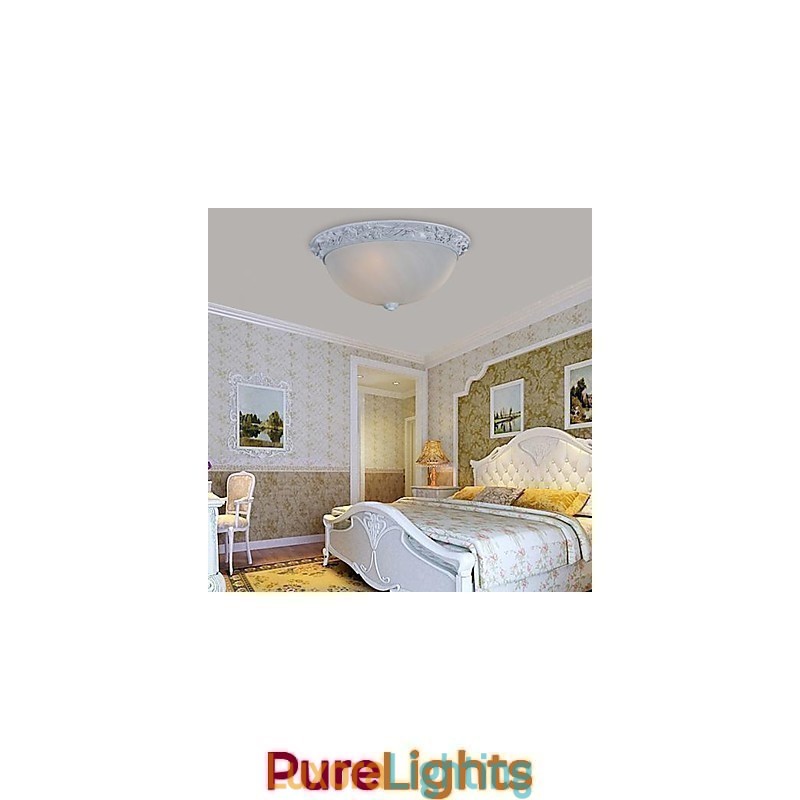 Designer Touch Decorative White Flush Mount Light Glass Resin Carving European Classic