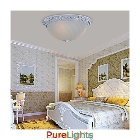 Designer Touch Decorative White Flush Mount Light Glass Resin Carving European Classic