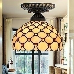 Designer Touch Decorative European Rural Creative Arts Stained Glass Absorb Dome Lamp Light