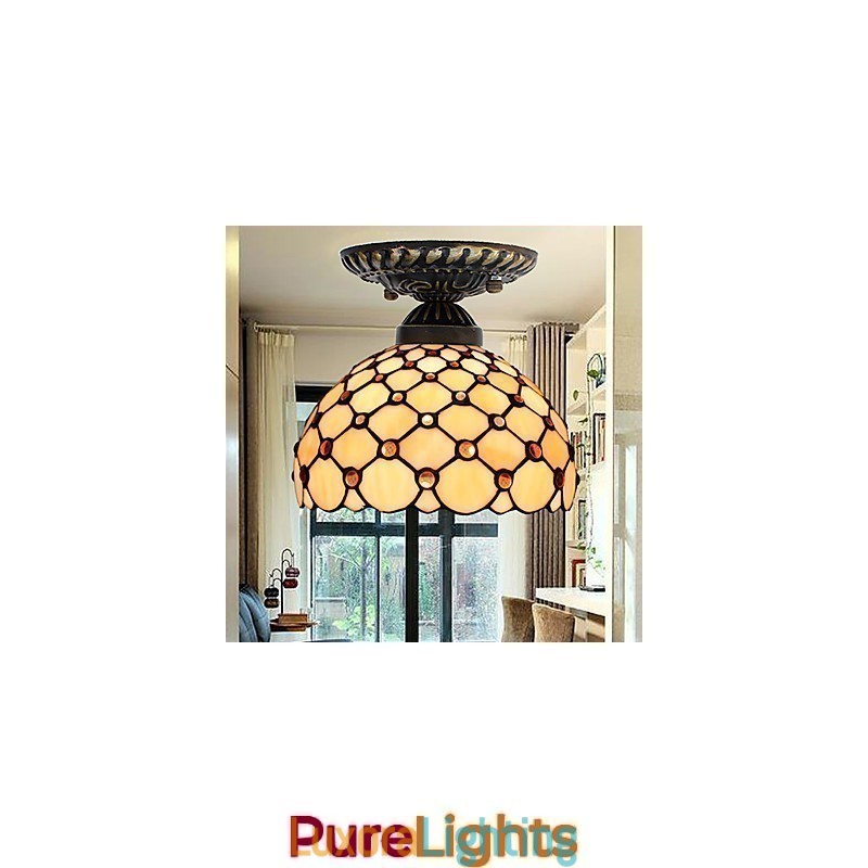 Designer Touch Decorative European Rural Creative Arts Stained Glass Absorb Dome Lamp Light