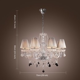 Designer Touch Decorative Chandelier Crystal Luxury Modern Living 8 Lights with Fabric Shade