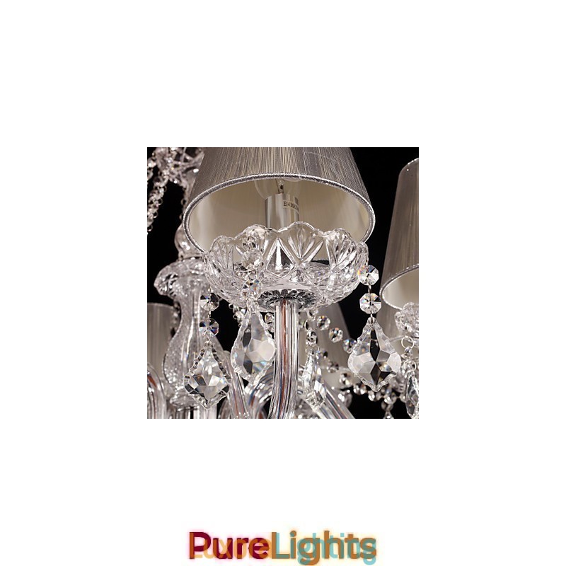 Designer Touch Decorative Chandelier Crystal Luxury Modern Living 8 Lights with Fabric Shade