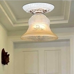 Designer Touch Decorative White Flush Mount Light Pattern Glass Shade Hand Gilt European Retro Classic