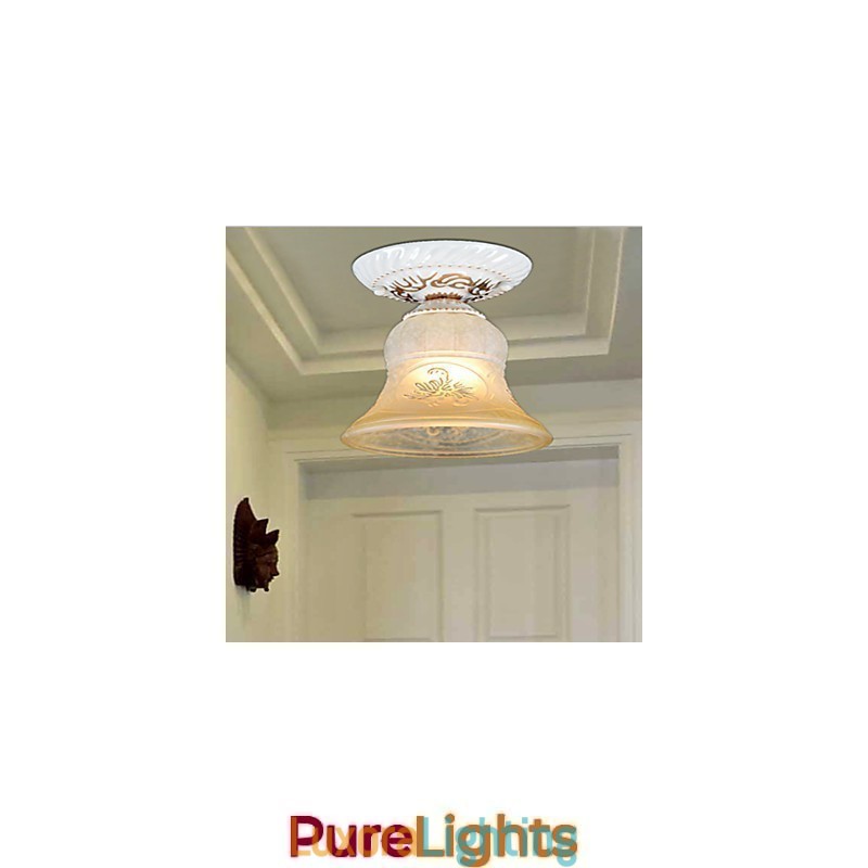 Designer Touch Decorative White Flush Mount Light Pattern Glass Shade Hand Gilt European Retro Classic