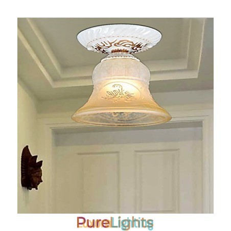 Designer Touch Decorative White Flush Mount Light Pattern Glass Shade Hand Gilt European Retro Classic