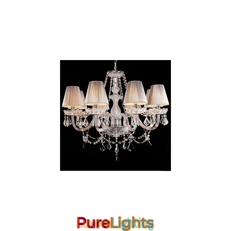 Designer Touch Decorative Chandelier Crystal Luxury Modern Living 8 Lights with Fabric Shade