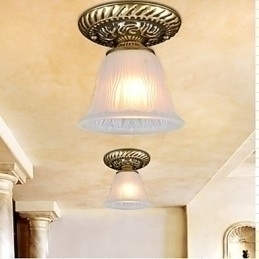 Designer Touch Decorative Bronze Flush Mount Light Pattern Glass Shade European Retro Classic