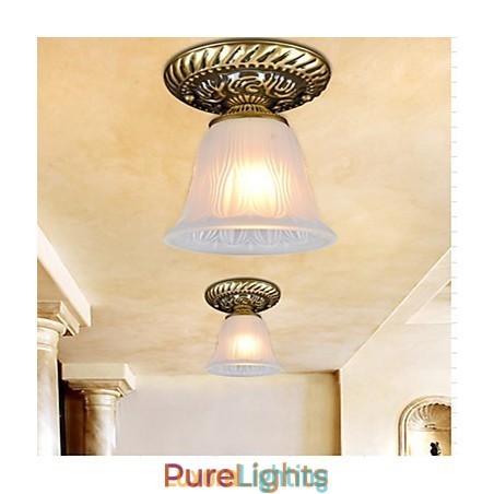 Designer Touch Decorative Bronze Flush Mount Light Pattern Glass Shade European Retro Classic