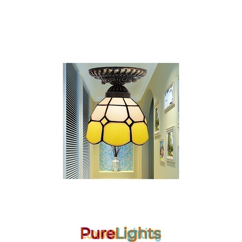 Designer Touch Decorative European Rural Creative Arts Stained Glass Absorb Dome Lamp Light