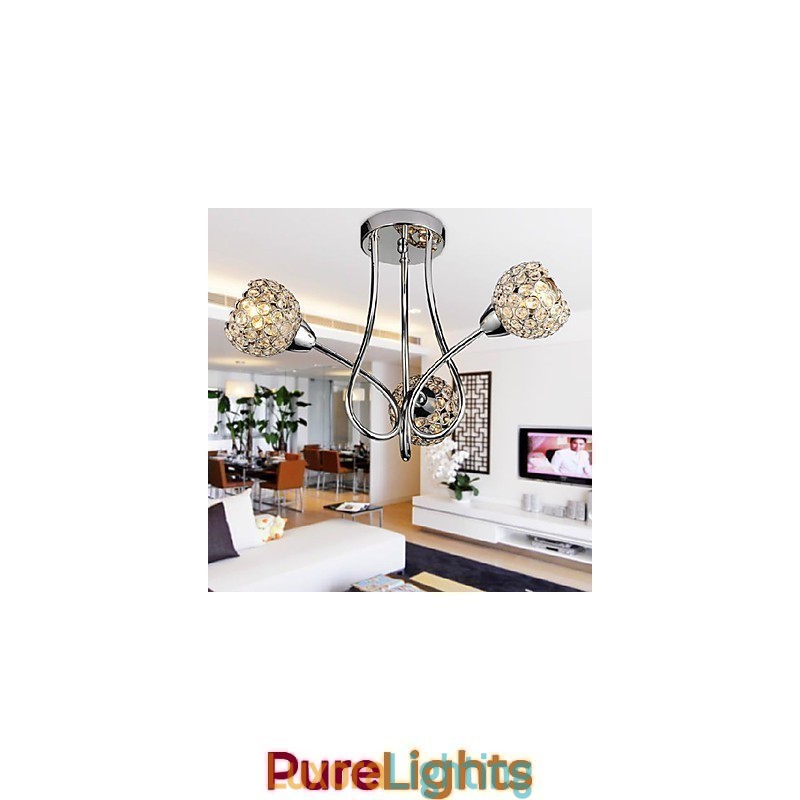 Designer Touch Decorative Modern Shining 3 Light Flush Mount In Crystal Design