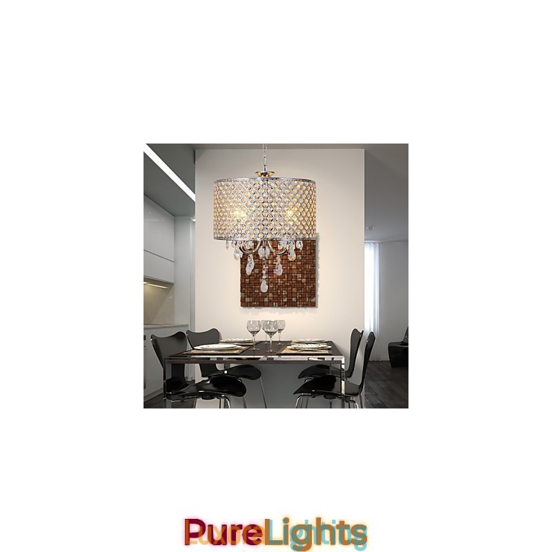 Designer Touch Decorative Drum Chandelier Crystal Modern 4 Lights Pendant Lamp