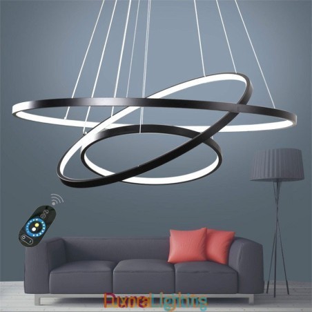Designer Touch Decorative Dimmable Pendant Light with Remote Control Modern Design Three Rings