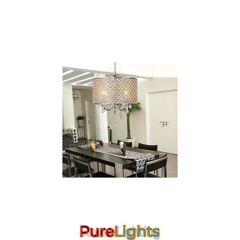Designer Touch Decorative Drum Chandelier Crystal Modern 4 Lights Pendant Lamp