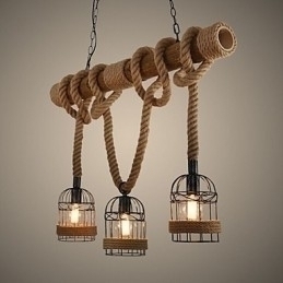 Designer Touch Decorative American Country Retro Bamboo Three Head Rope Chandelier