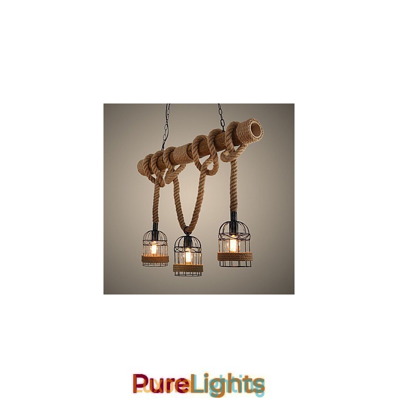 Designer Touch Decorative American Country Retro Bamboo Three Head Rope Chandelier