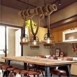 Designer Touch Decorative American Country Retro Bamboo Three Head Rope Chandelier