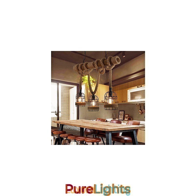Designer Touch Decorative American Country Retro Bamboo Three Head Rope Chandelier