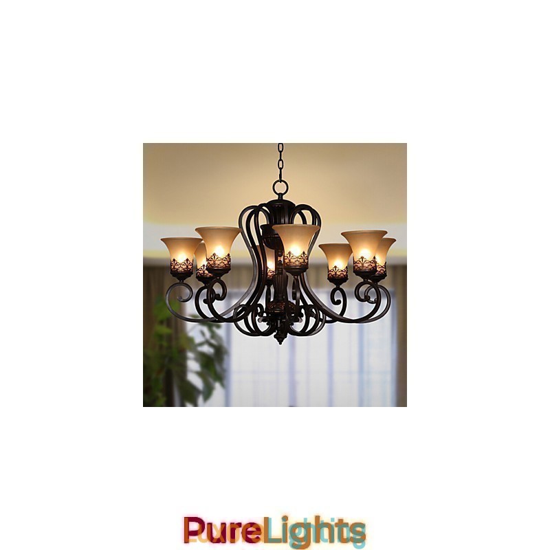 Designer Touch Decorative Chandelier Pendant Light 8 Lights Vintage Country Island Metal+Glass