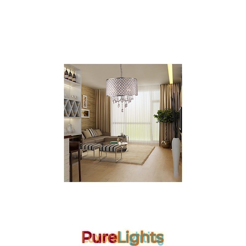 Designer Touch Decorative Drum Chandelier Crystal Modern 4 Lights Pendant Lamp