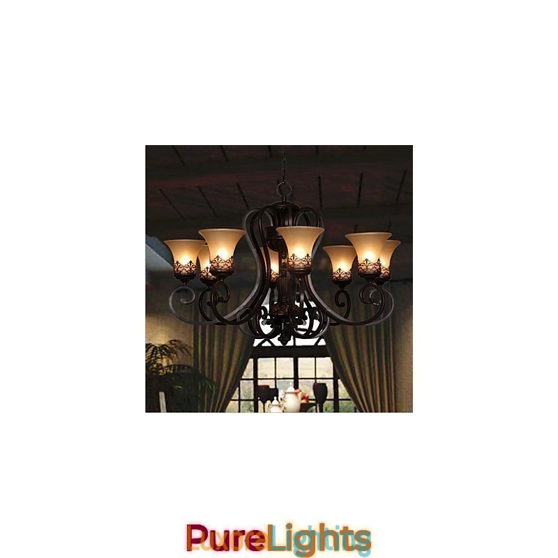 Designer Touch Decorative Chandelier Pendant Light 8 Lights Vintage Country Island Metal+Glass